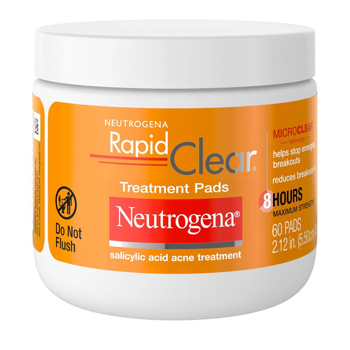 Transform Your Skin with Neutrogena Rapid Clear Maximum Strength Acne Face Pads - 60 Count of Powerful 2% Salicylic Acid Treatment for Clear, Blemish-Free Complexion