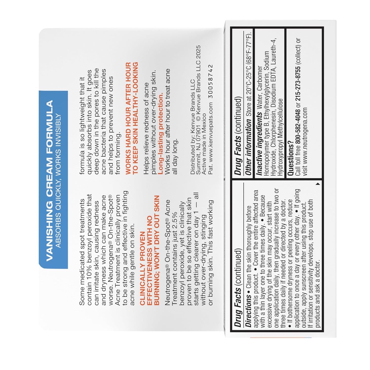 On-The-Spot Acne Spot Treatment Cream with 2.5% Benzoyl Peroxide, Gentle Face Blemish Medicine for Acne-Prone Skin, Vanishing Formula, Clinically Proven Day-1 Results, 0.75-Ounce Tube